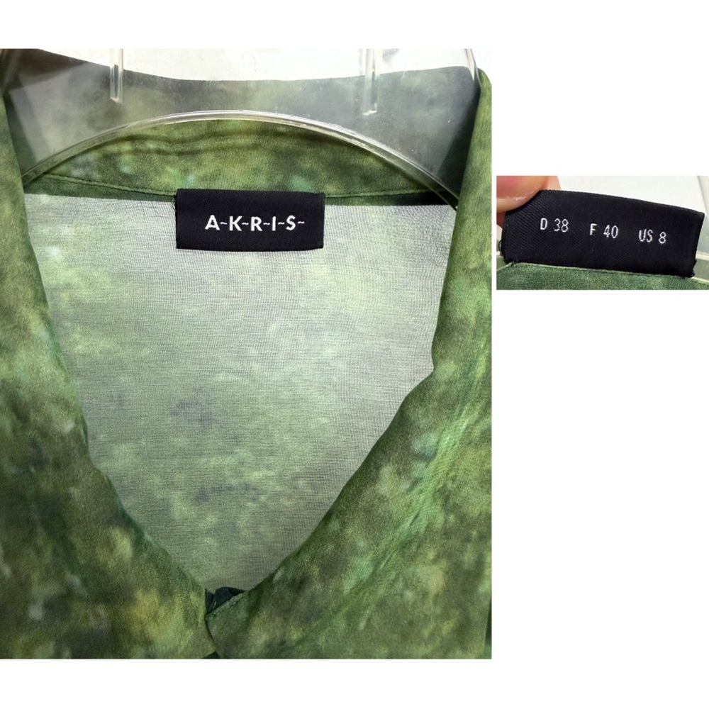 Akris Tree Forest Print Silk Chiffon Blouse Top Pleated Green Foliage Floral 8 - Picture 2 of 16
